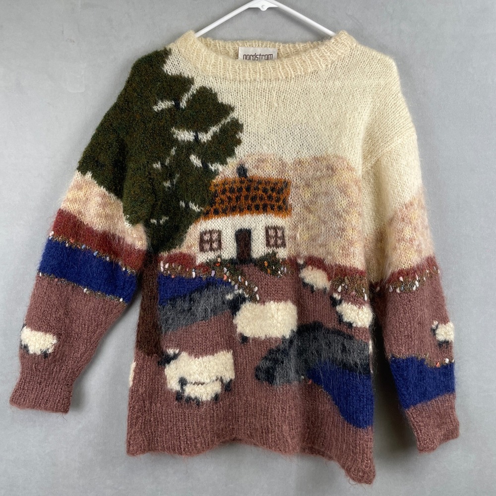 VTG Selina Knitwear Nordstrom Mohair Sweater Hand Knit England Cottage Sheep M